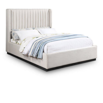 Logan Beige Linen Textured Fabric Full Bed