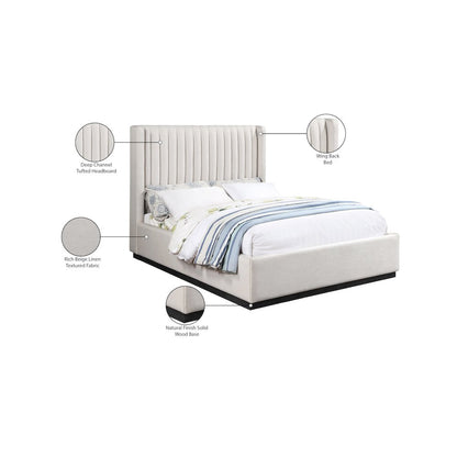 Logan Beige Linen Textured Fabric King Bed