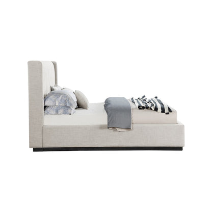 Logan Beige Linen Textured Fabric King Bed