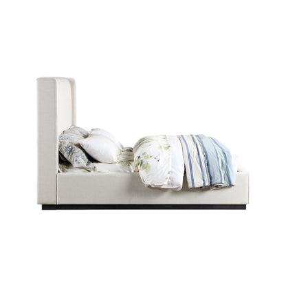 Logan Beige Linen Textured Fabric Queen Bed