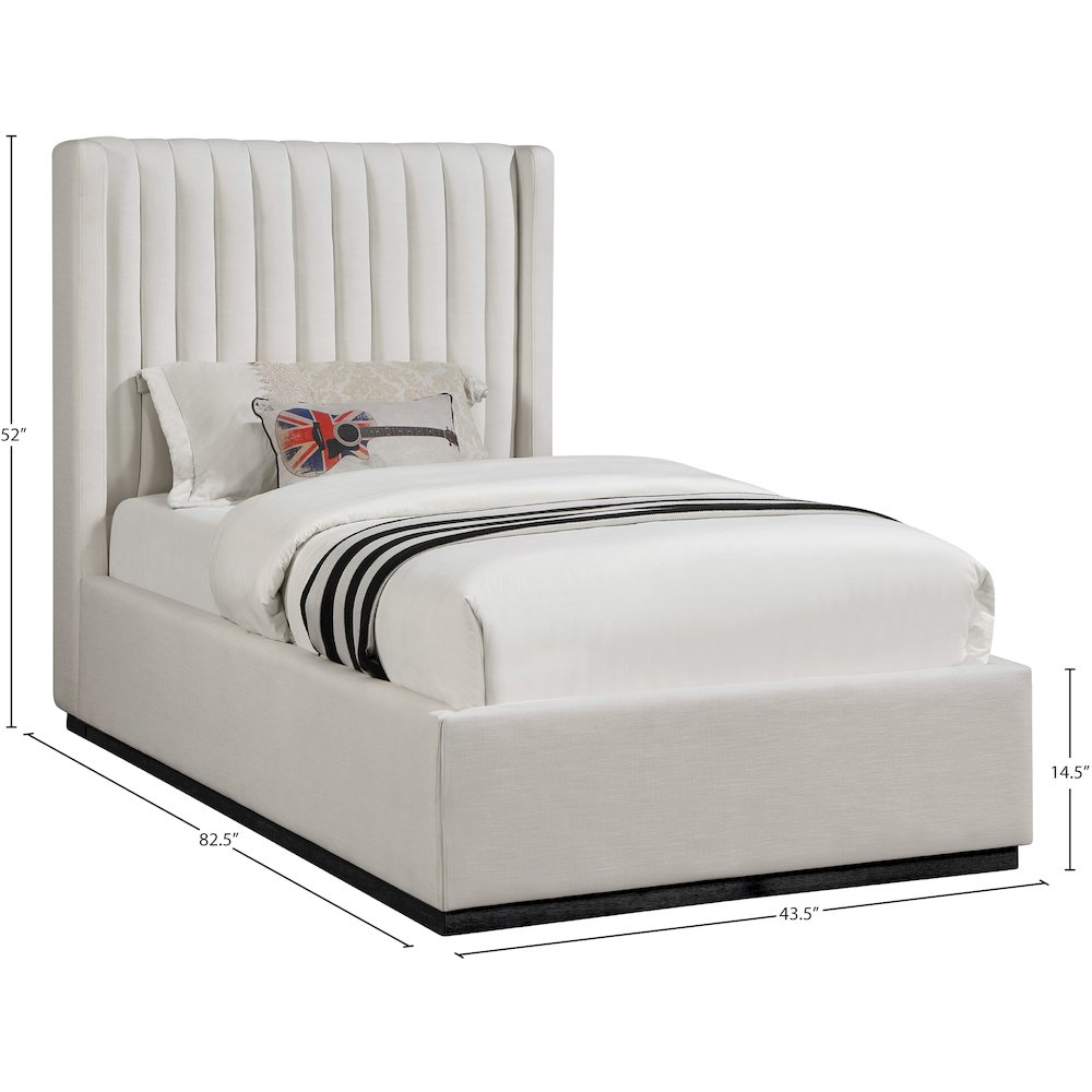 Logan Beige Linen Textured Fabric Twin Bed