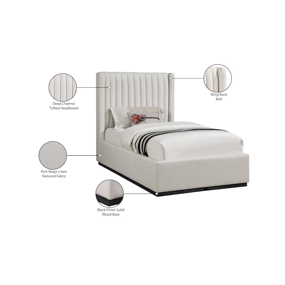 Logan Beige Linen Textured Fabric Twin Bed
