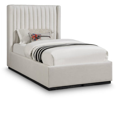 Logan Beige Linen Textured Fabric Twin Bed
