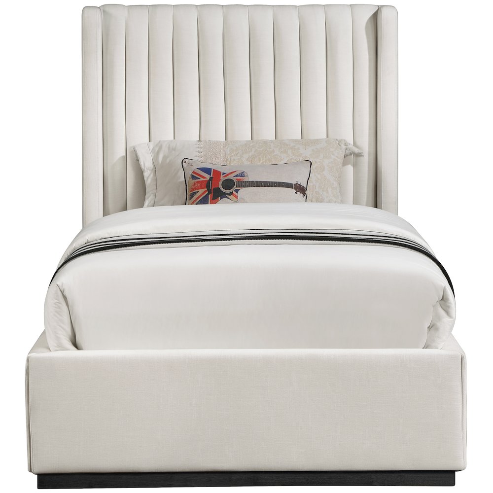 Logan Beige Linen Textured Fabric Twin Bed
