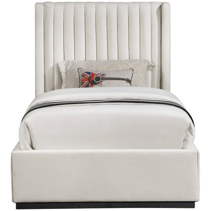 Logan Beige Linen Textured Fabric Twin Bed