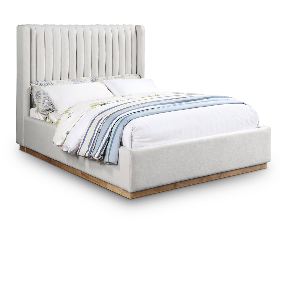 Logan Cream Linen Textured Fabric Queen Bed