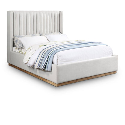 Logan Cream Linen Textured Fabric Queen Bed
