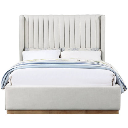 Logan Cream Linen Textured Fabric Queen Bed