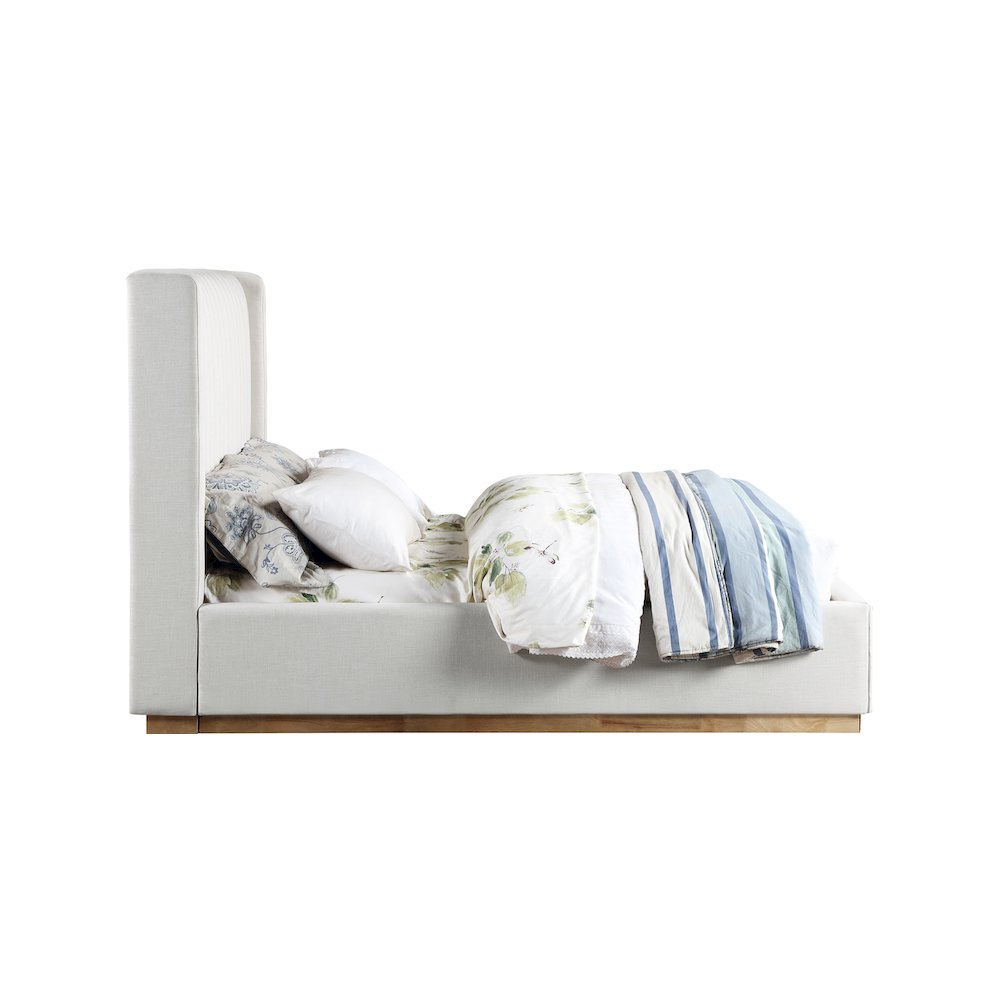 Logan Cream Linen Textured Fabric Queen Bed