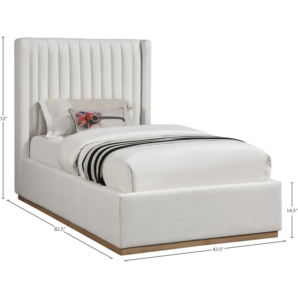 Logan Cream Linen Textured Fabric Twin Bed