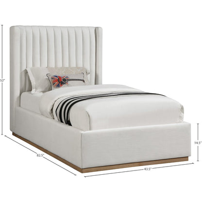 Logan Cream Linen Textured Fabric Twin Bed