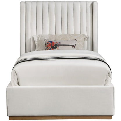 Logan Cream Linen Textured Fabric Twin Bed