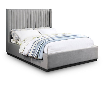 Logan Grey Linen Textured Fabric Full Bed