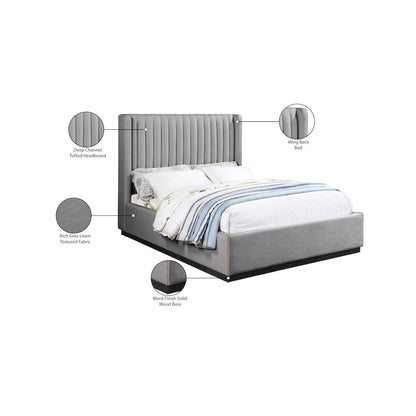 Logan Grey Linen Textured Fabric King Bed