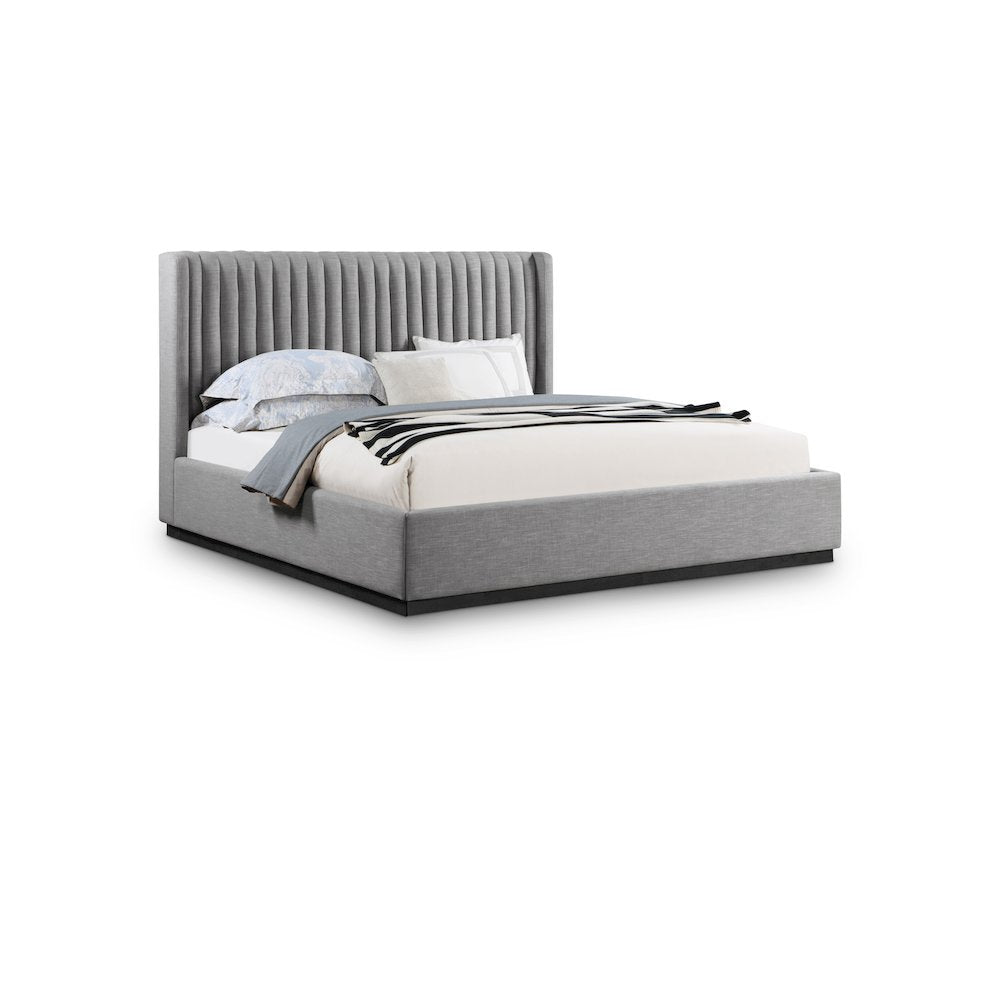 Logan Grey Linen Textured Fabric King Bed
