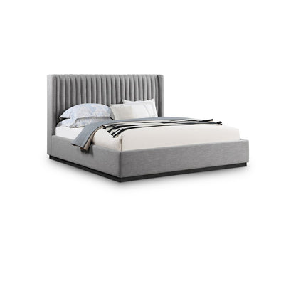 Logan Grey Linen Textured Fabric King Bed