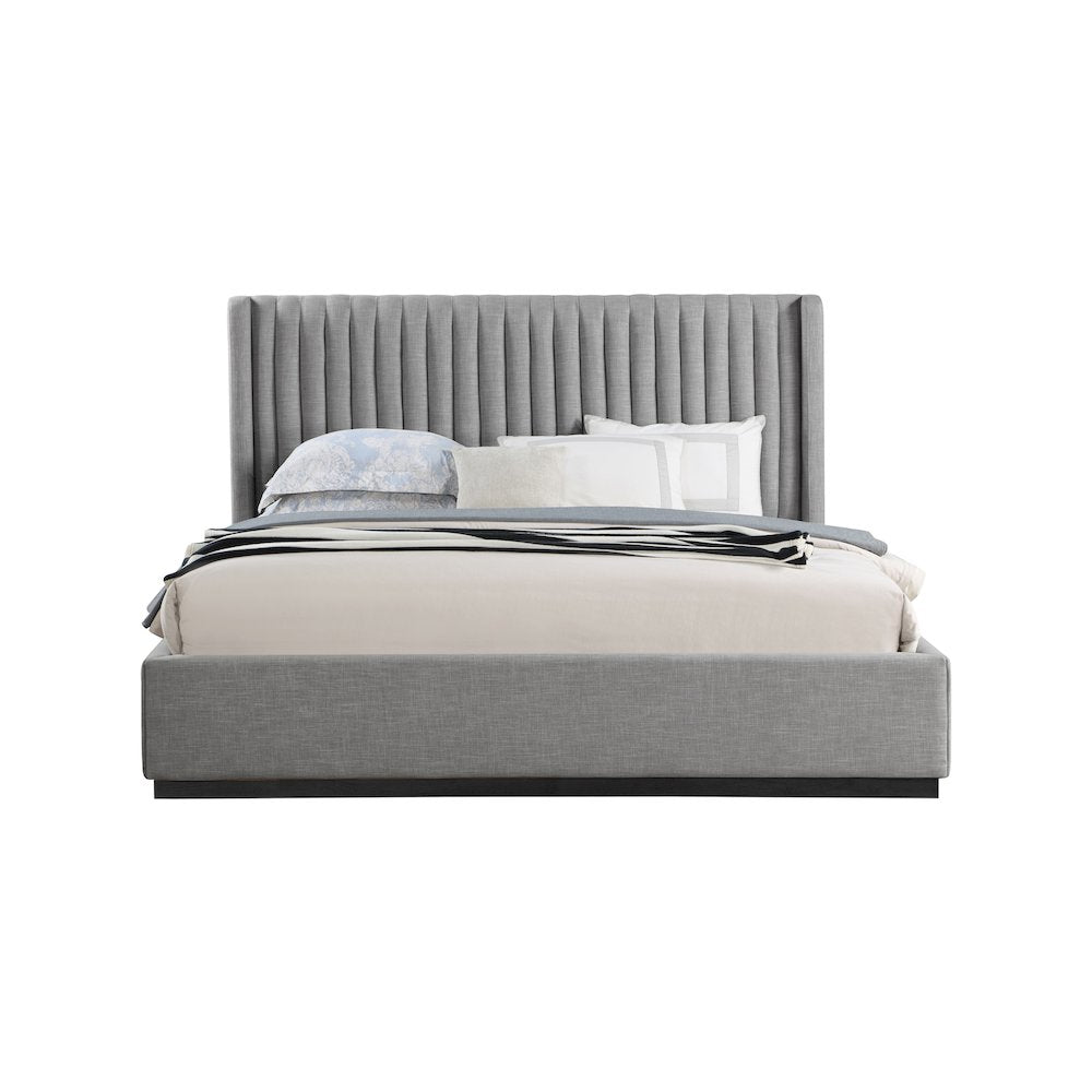 Logan Grey Linen Textured Fabric King Bed