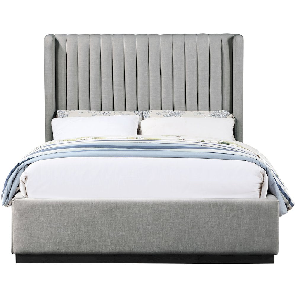 Logan Grey Linen Textured Fabric Queen Bed