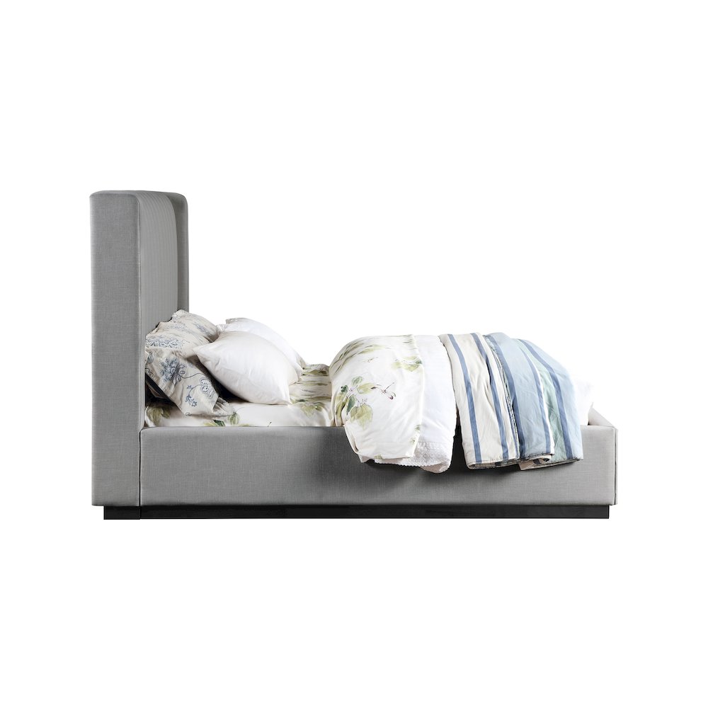 Logan Grey Linen Textured Fabric Queen Bed