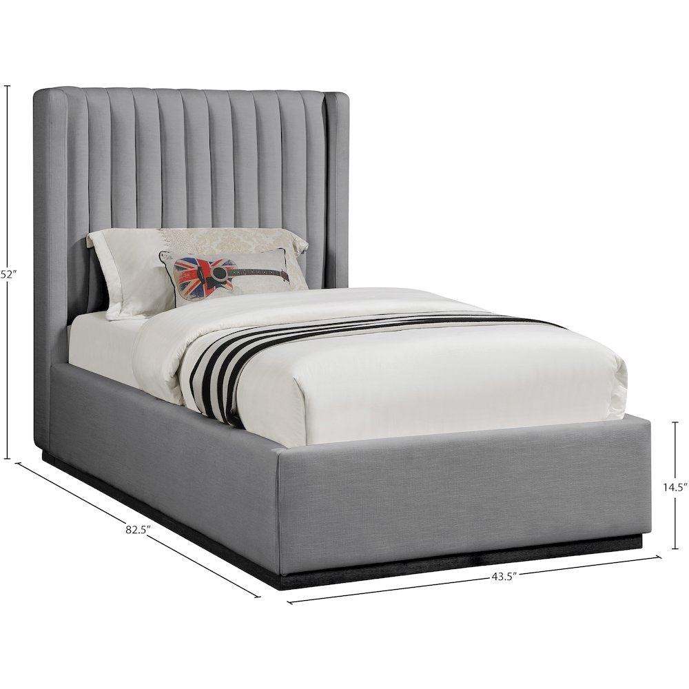 Logan Grey Linen Textured Fabric Twin Bed