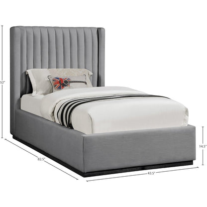 Logan Grey Linen Textured Fabric Twin Bed