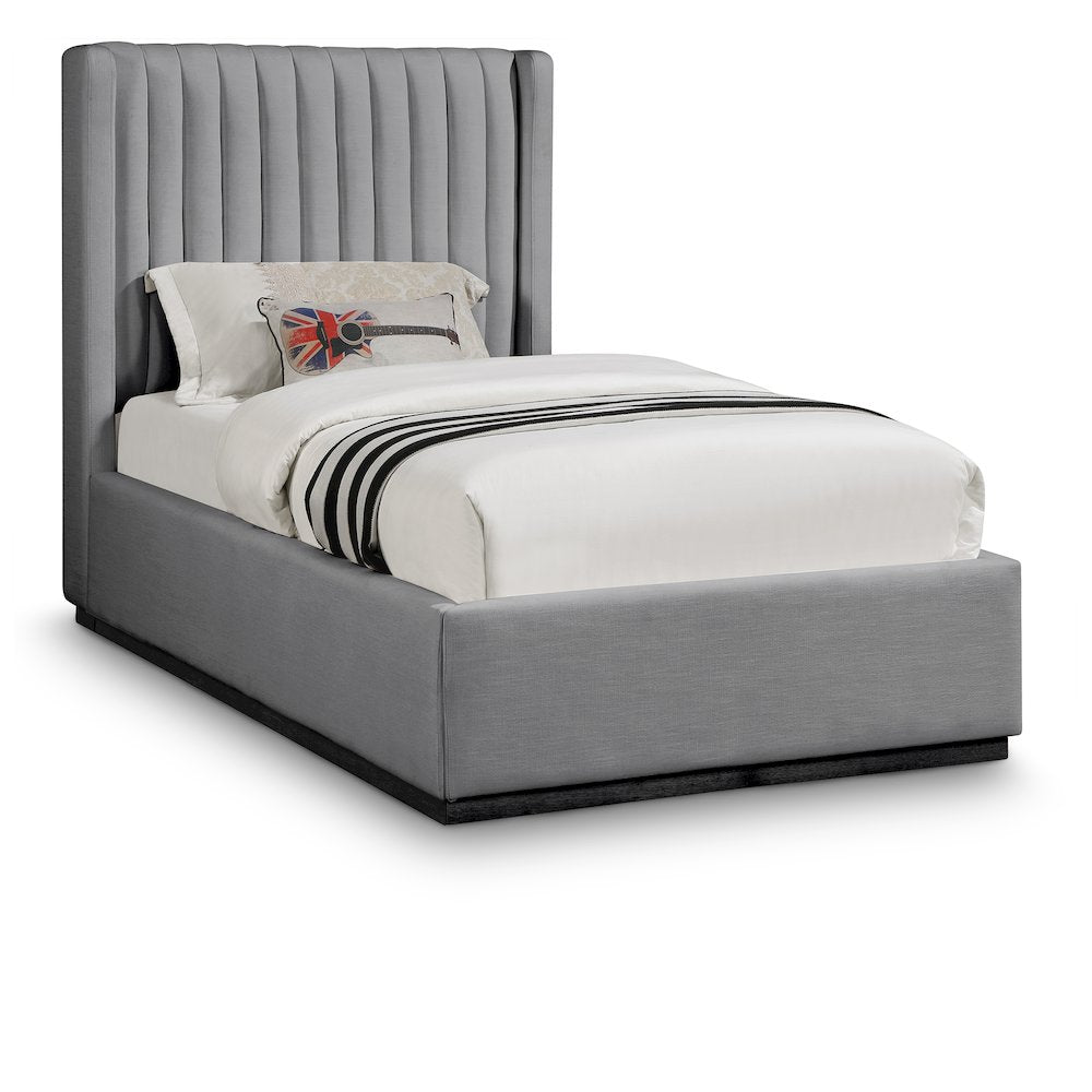 Logan Grey Linen Textured Fabric Twin Bed