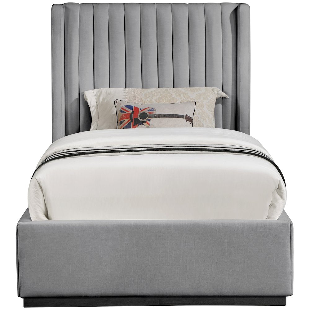 Logan Grey Linen Textured Fabric Twin Bed