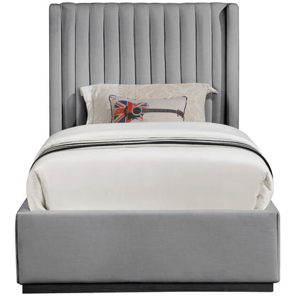 Logan Grey Linen Textured Fabric Twin Bed