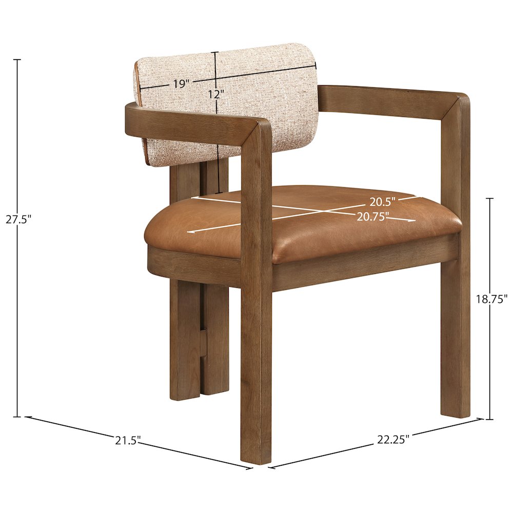 Ravina Cognac Vegan Leather and Linen Fabric Upholstered Dining Chair, Set of 2