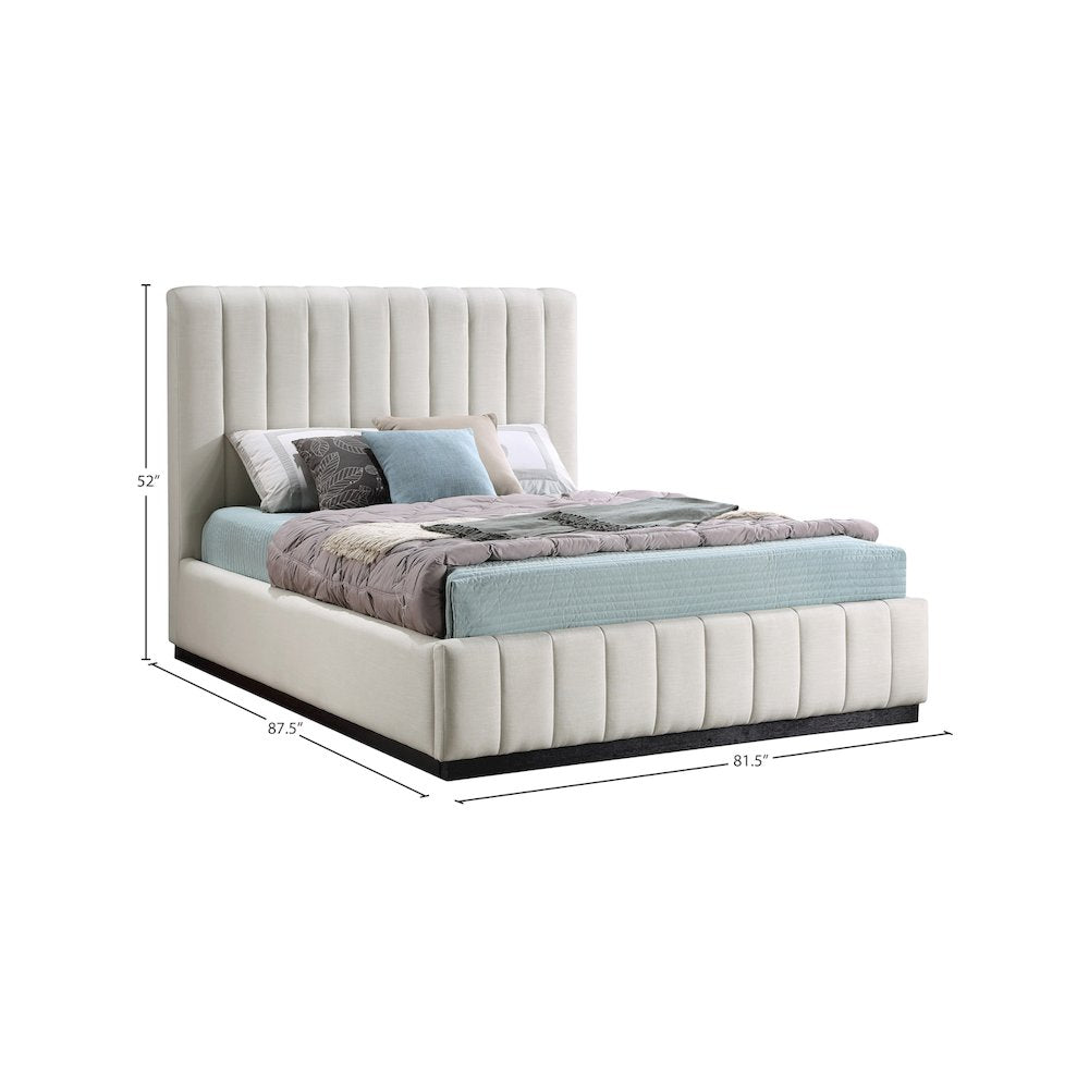 Lucia Beige Linen Textured Fabric King Bed