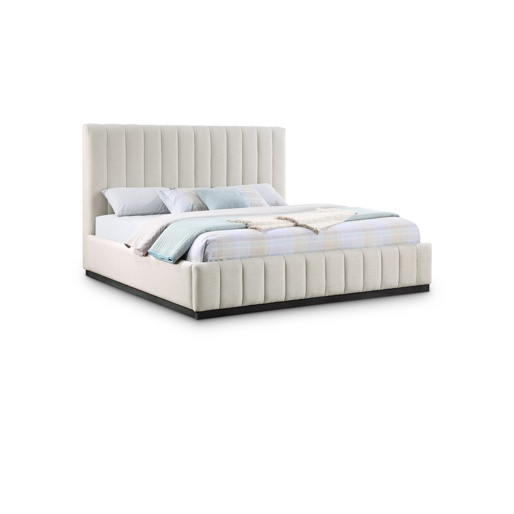 Lucia Beige Linen Textured Fabric King Bed