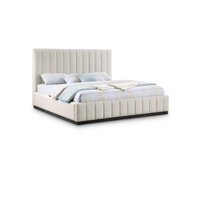 Lucia Beige Linen Textured Fabric King Bed