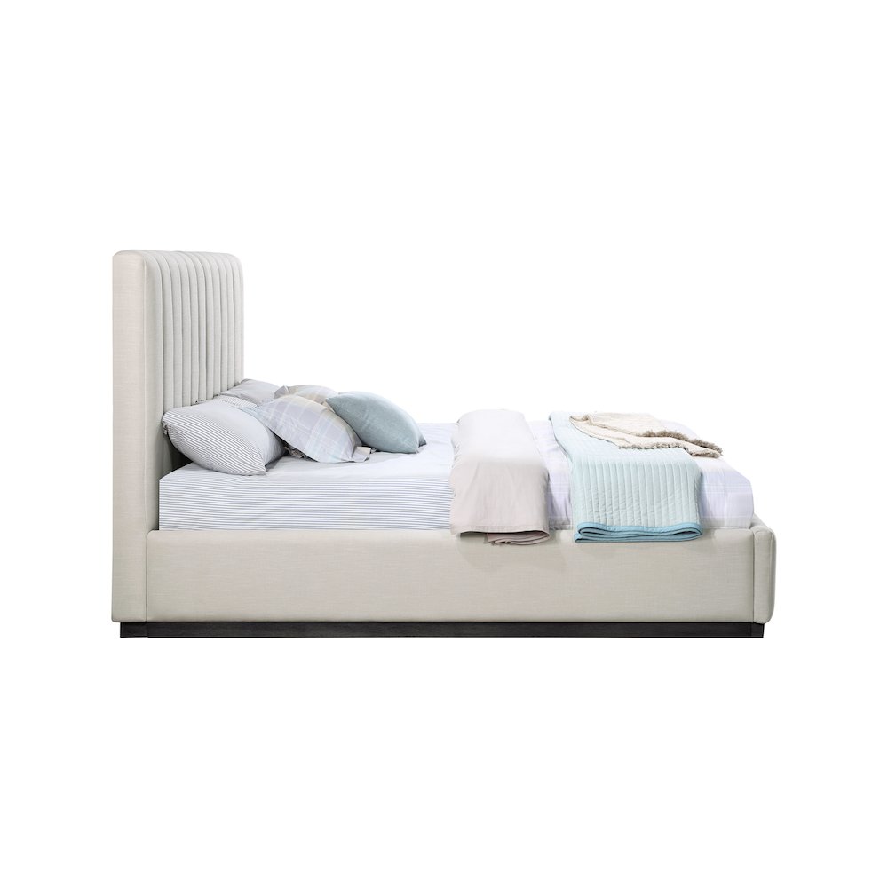 Lucia Beige Linen Textured Fabric King Bed