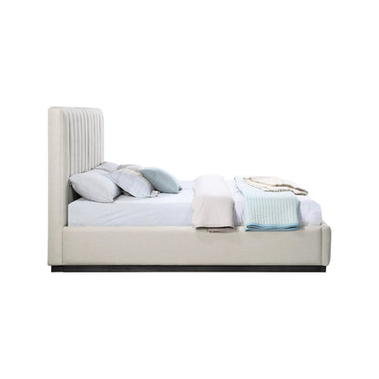Lucia Beige Linen Textured Fabric King Bed