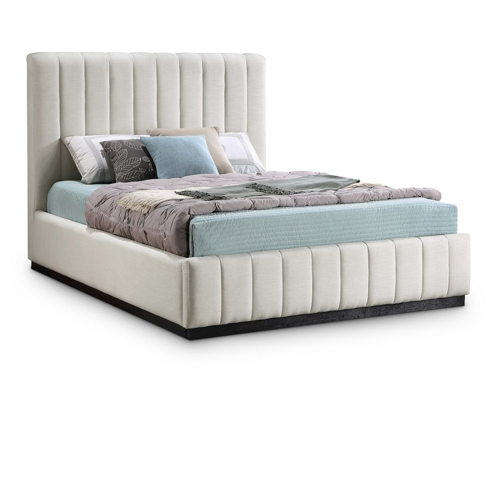 Lucia Beige Linen Textured Fabric Queen Bed