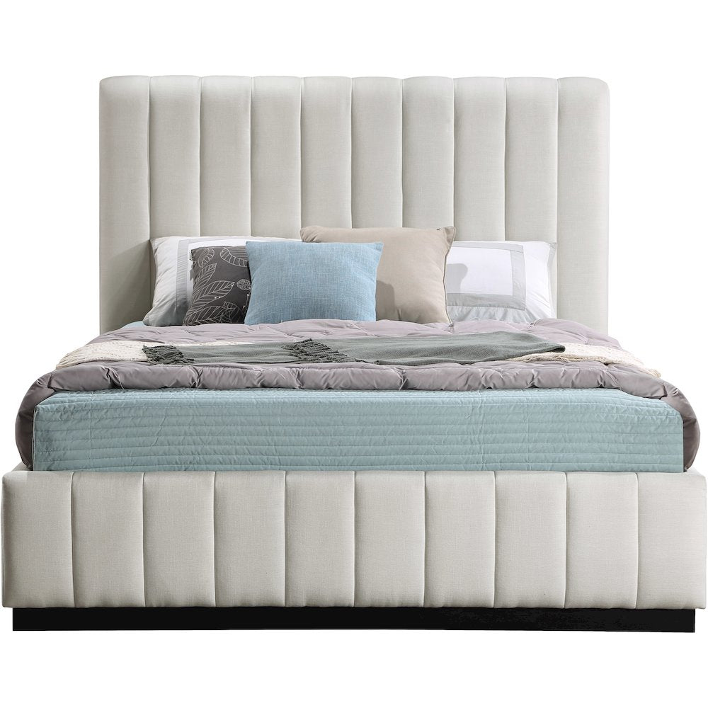Lucia Beige Linen Textured Fabric Queen Bed