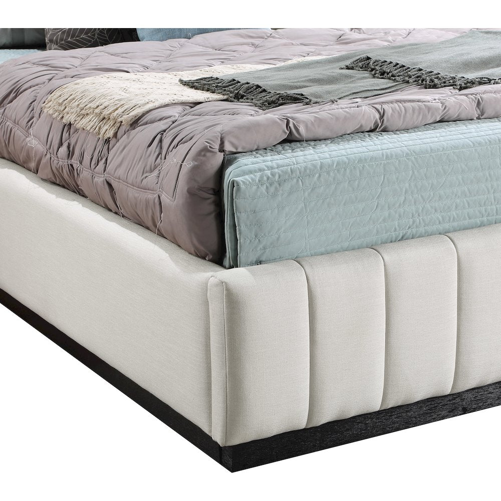 Lucia Beige Linen Textured Fabric Queen Bed