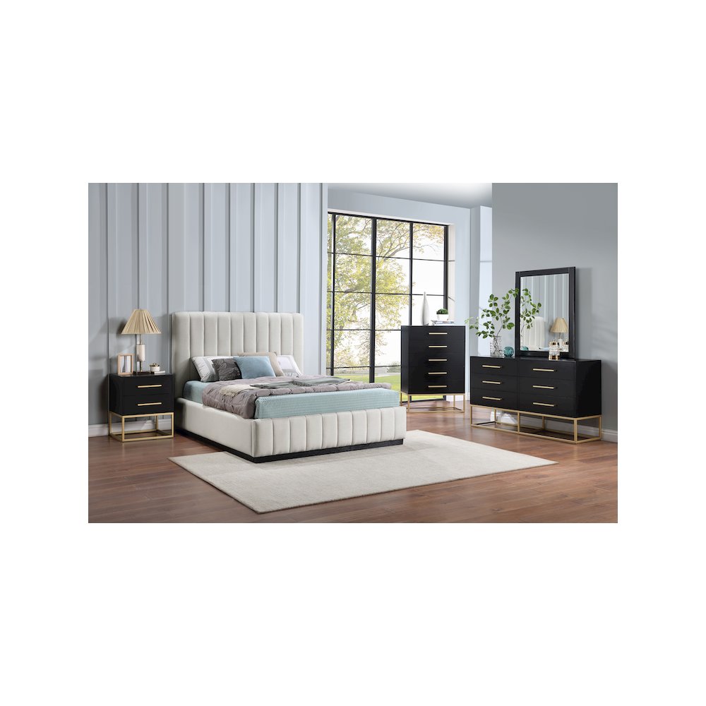 Lucia Beige Linen Textured Fabric Queen Bed