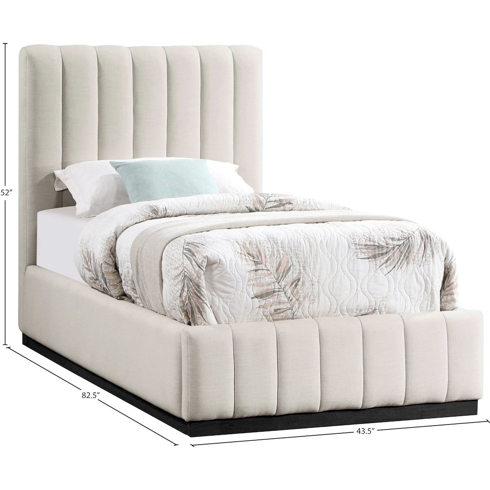 Lucia Beige Linen Textured Fabric Twin Bed