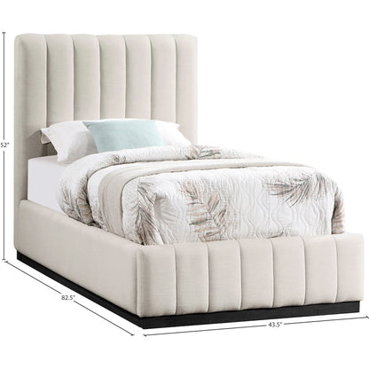 Lucia Beige Linen Textured Fabric Twin Bed