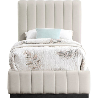 Lucia Beige Linen Textured Fabric Twin Bed