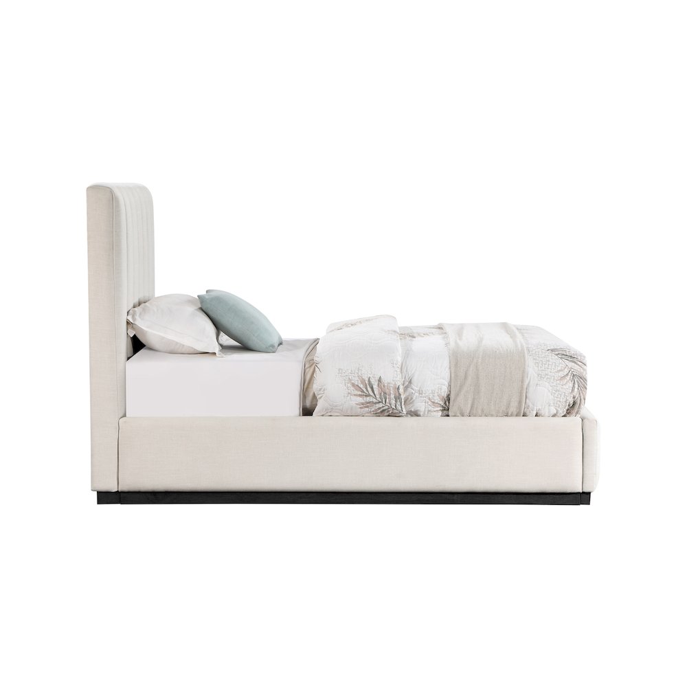 Lucia Beige Linen Textured Fabric Twin Bed