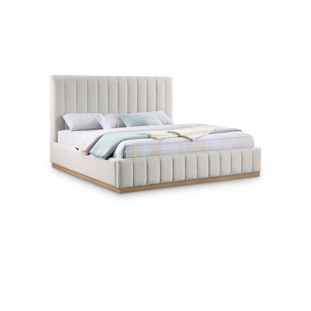 Lucia Cream Linen Textured Fabric King Bed