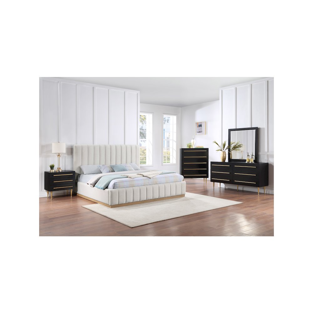 Lucia Cream Linen Textured Fabric King Bed