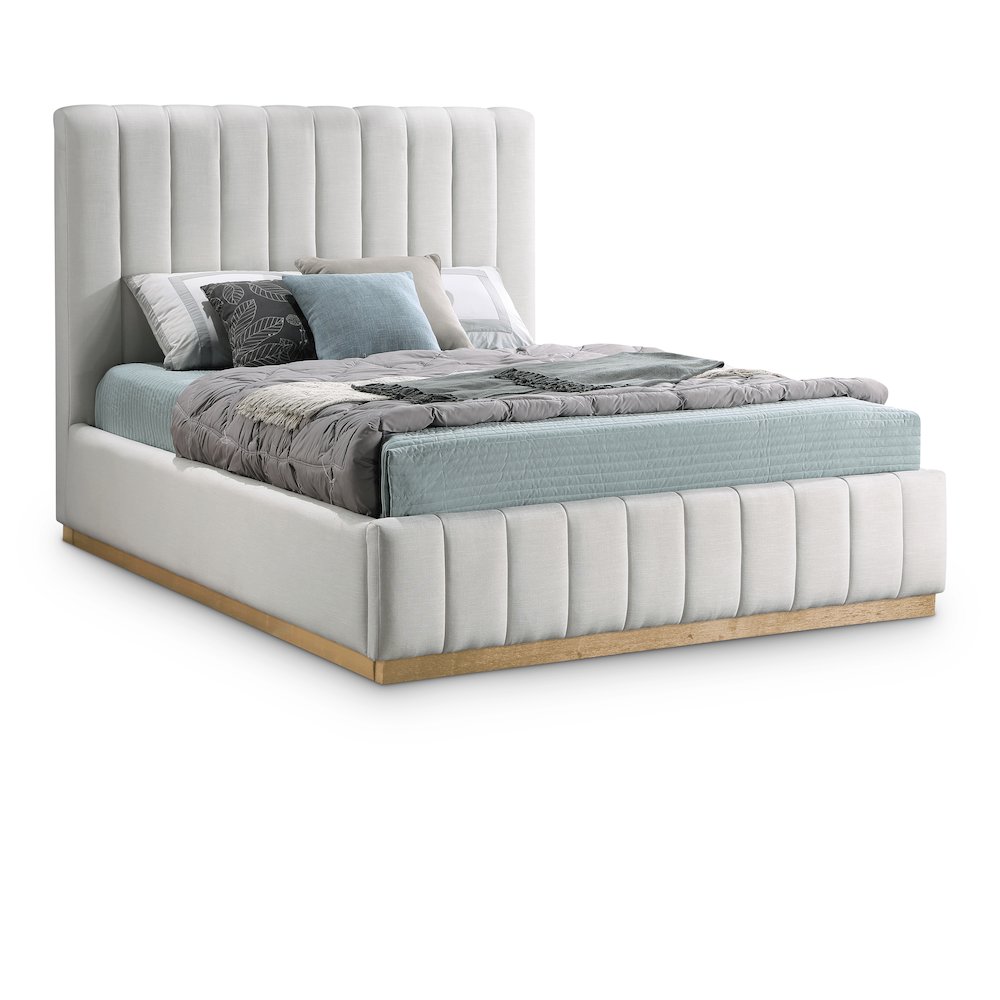 Lucia Cream Linen Textured Fabric Queen Bed