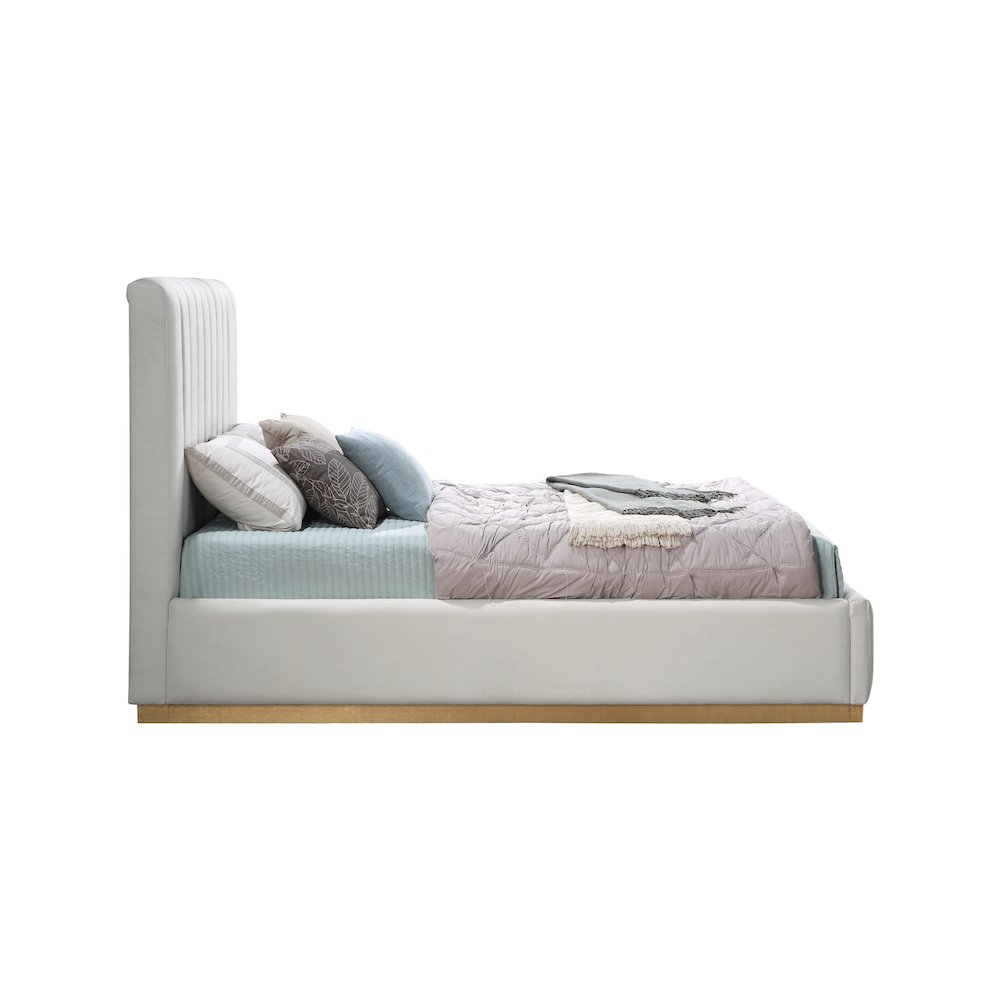 Lucia Cream Linen Textured Fabric Queen Bed