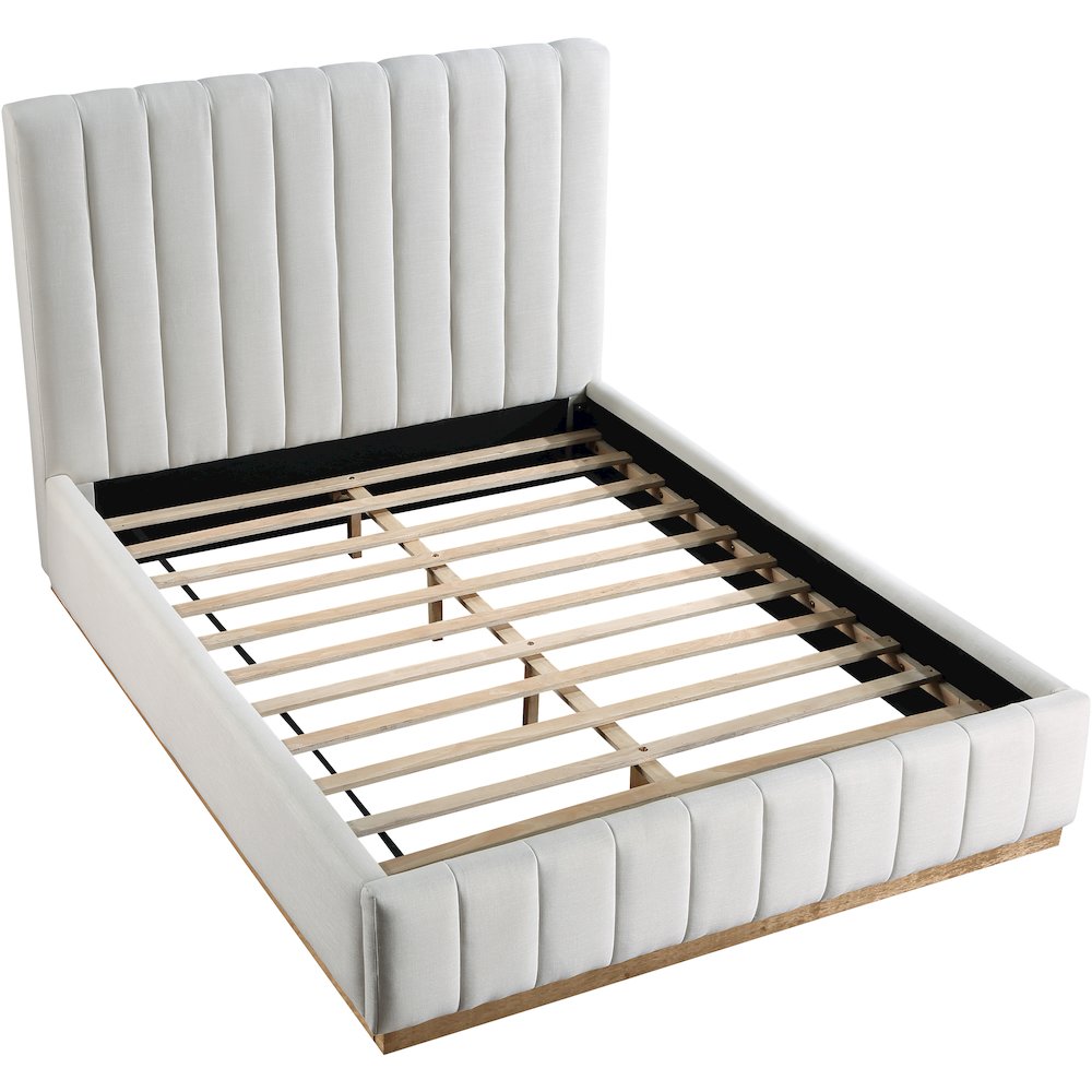 Lucia Cream Linen Textured Fabric Queen Bed