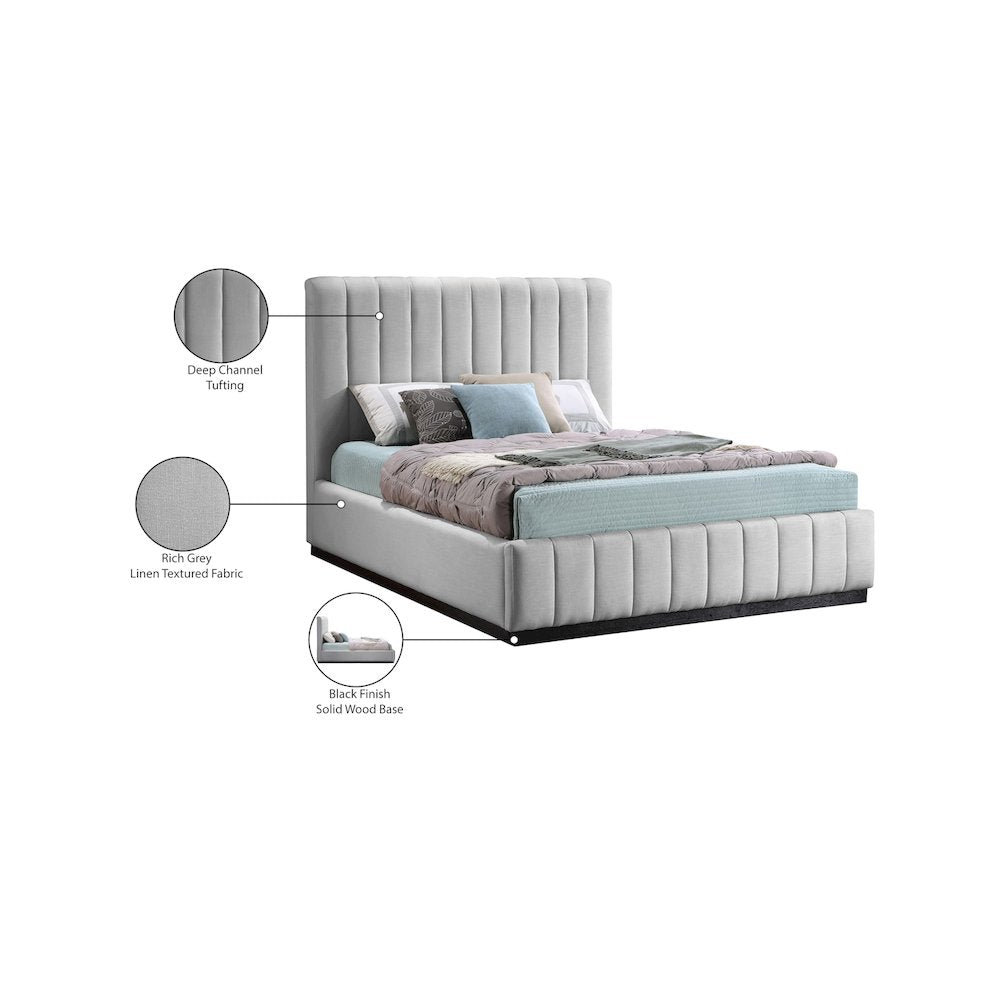 Lucia Grey Linen Textured Fabric Full Bed