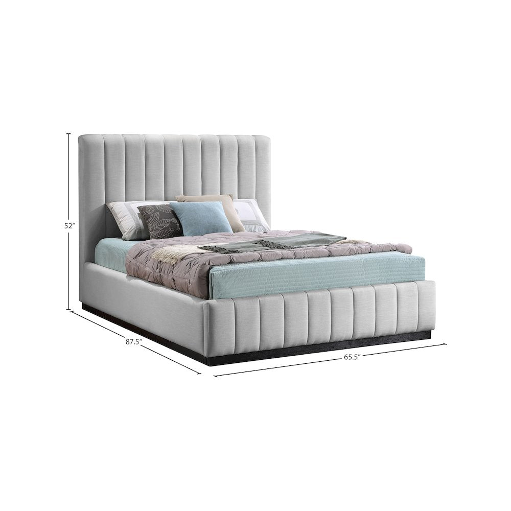 Lucia Grey Linen Textured Fabric Queen Bed