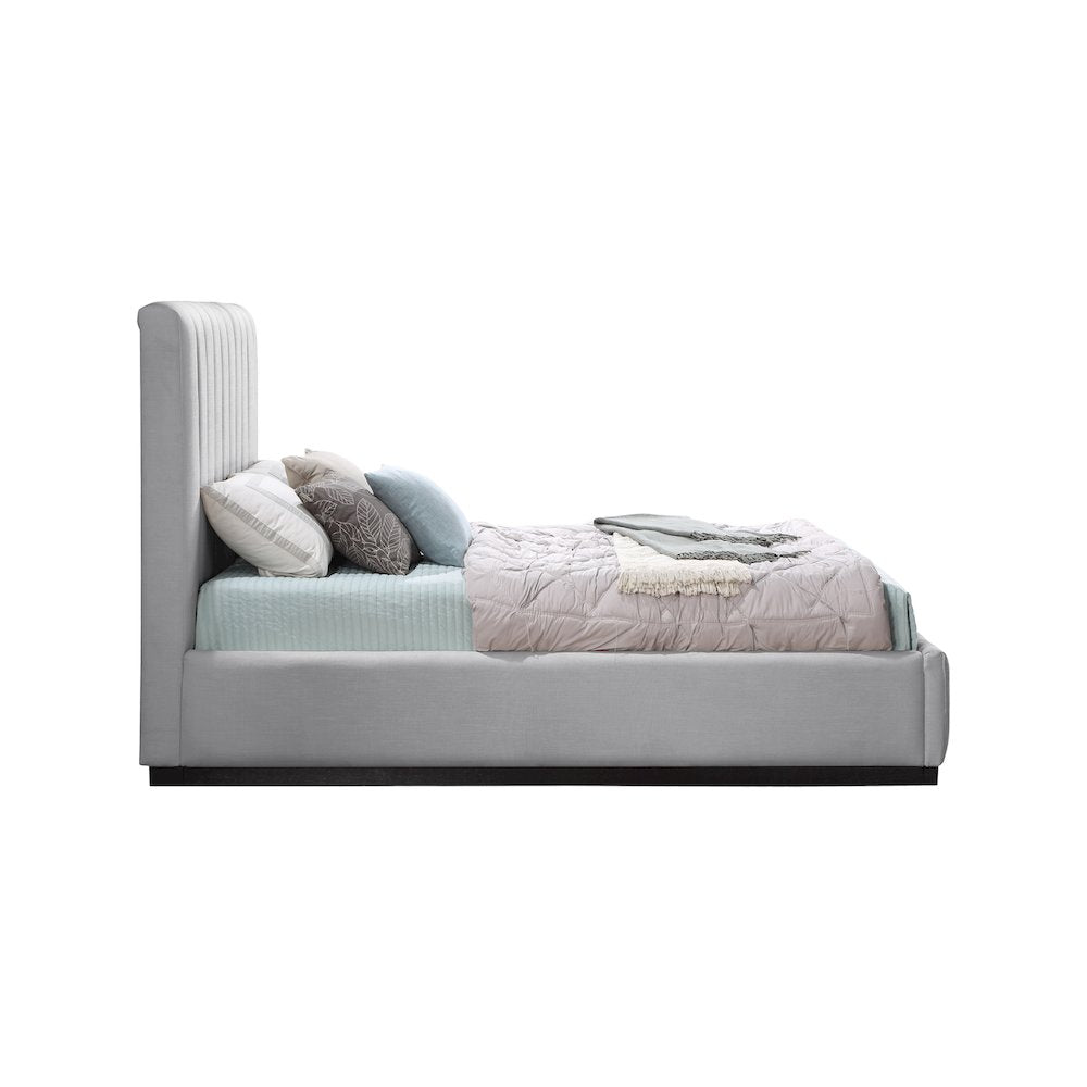 Lucia Grey Linen Textured Fabric Queen Bed